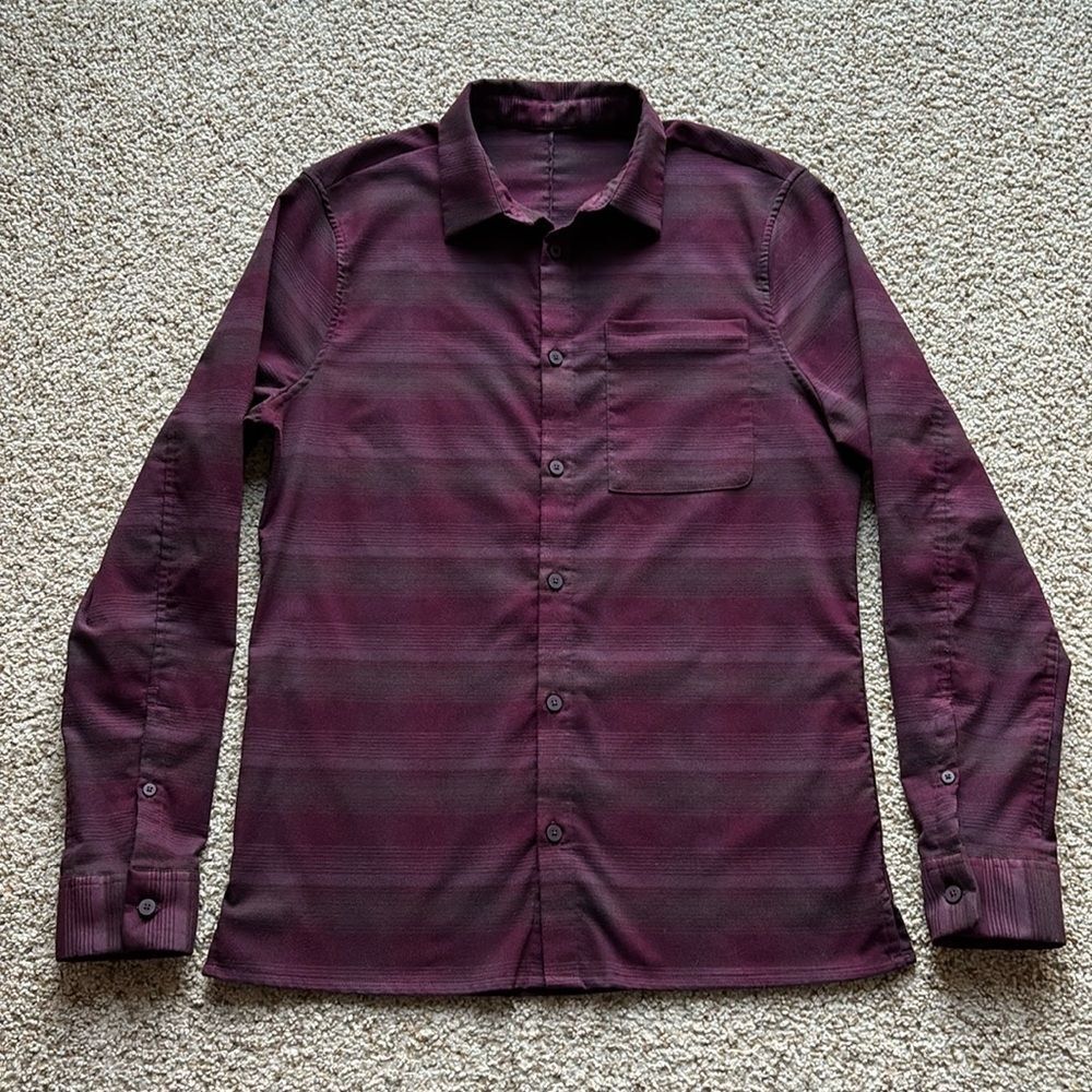 Lululemon Men’s Burgundy Wine Gradient Shadow Plaid Masons Peak Flannel Shirt M